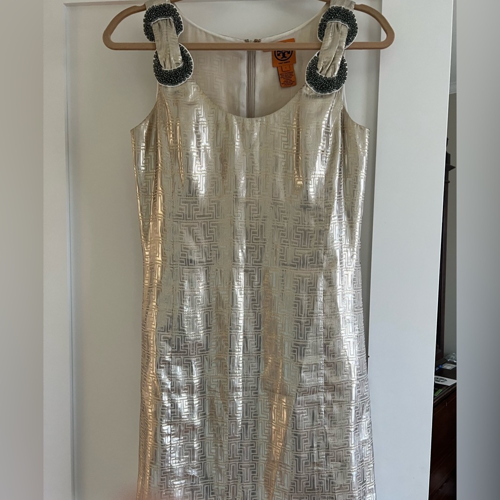 NWOT Tory Burch Logo Metallic dress size 4